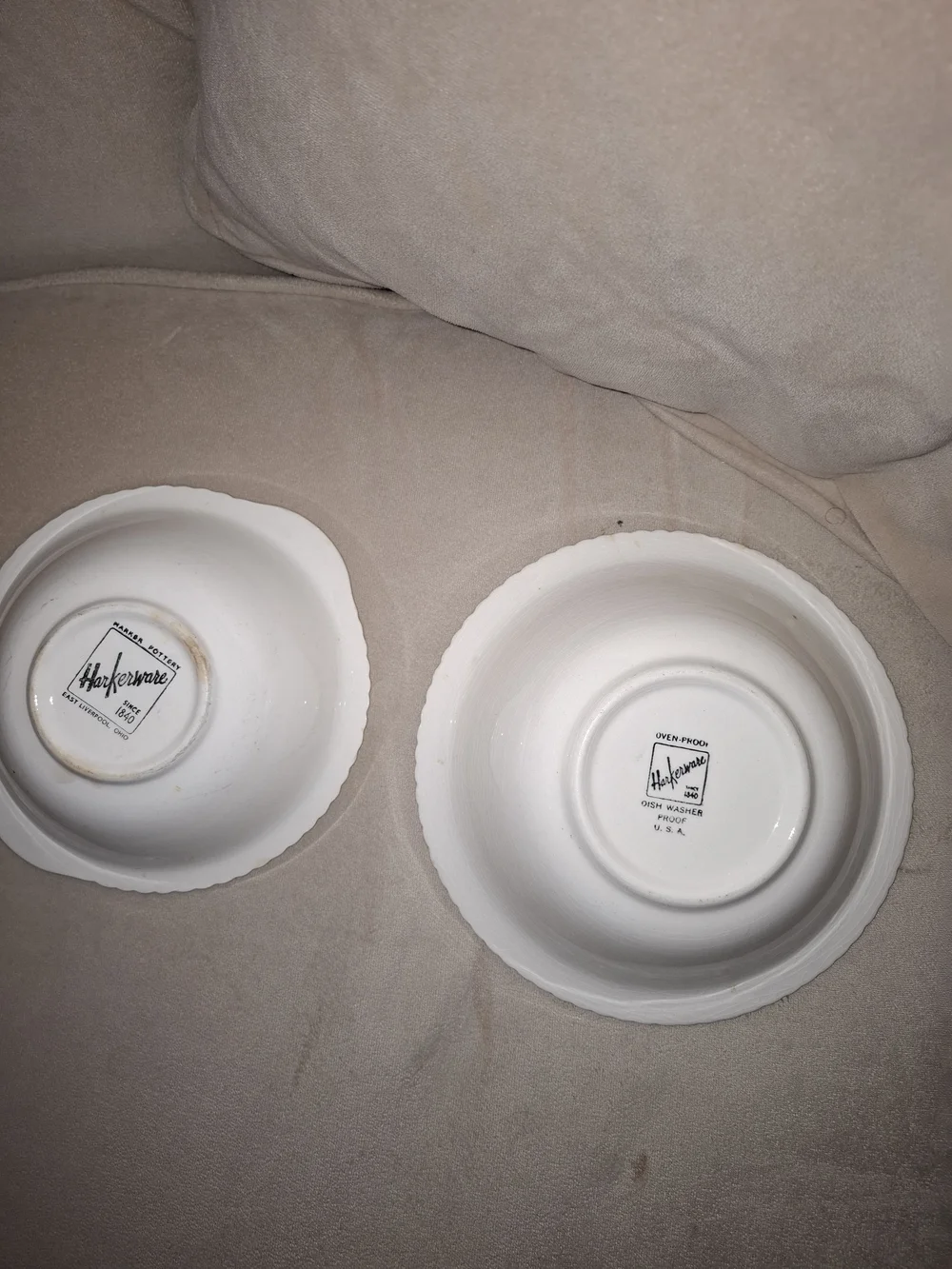Harkerware Ceramic Serving Bowls in Light Gray with White Rope-Edge Trim
